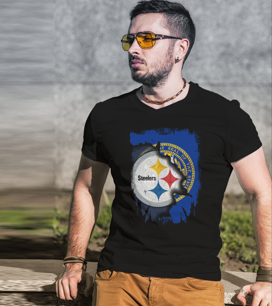 Nebraska State Seal With Steelers Logo Integration T-Shirt