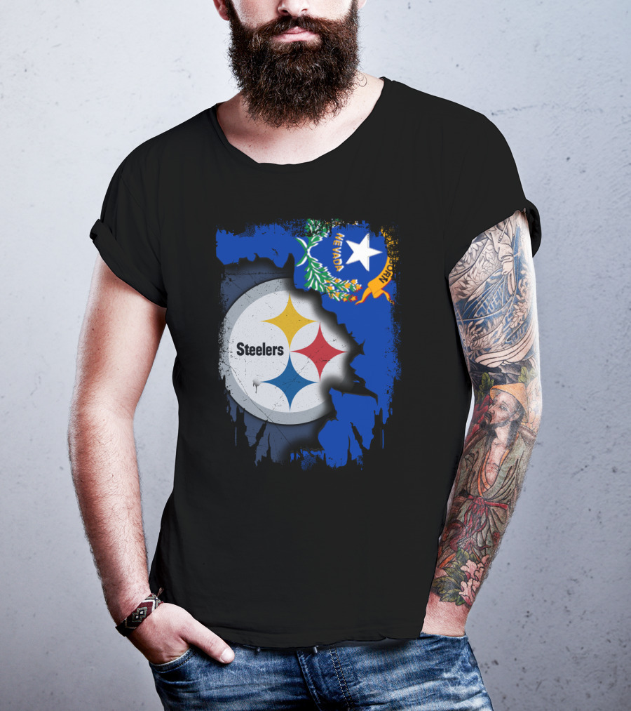 Nevada Steelers Fan Collaboration With State Flag Elements T-Shirt