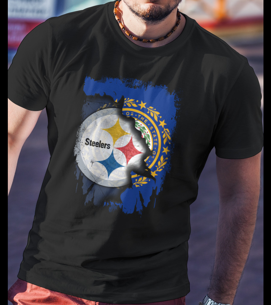 New Hampshire And Pittsburgh Steelers Emblem Fusion T-Shirt
