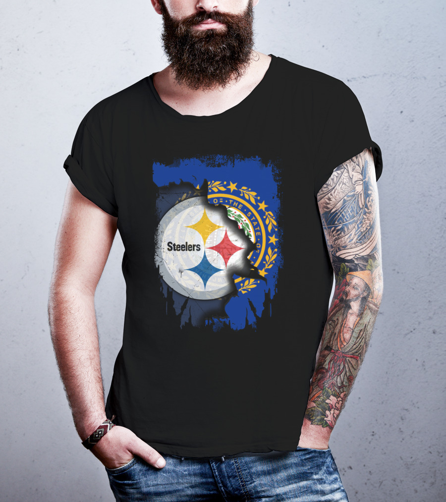 New Hampshire And Pittsburgh Steelers Emblem Fusion T-Shirt