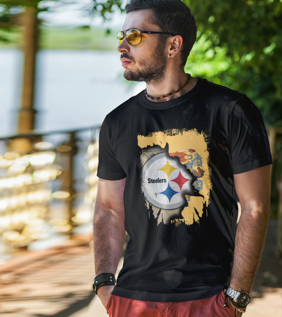 Steelers Logo Within New Jersey Map T-Shirt