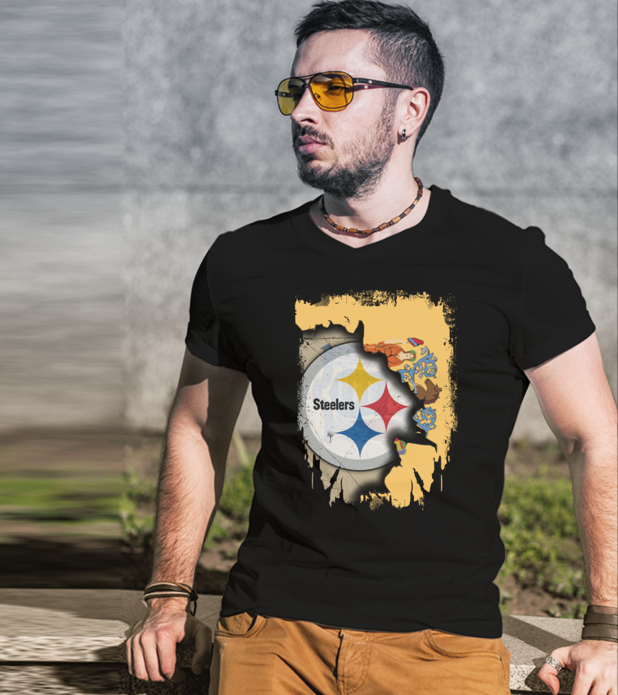 Steelers Logo Within New Jersey Map T-Shirt
