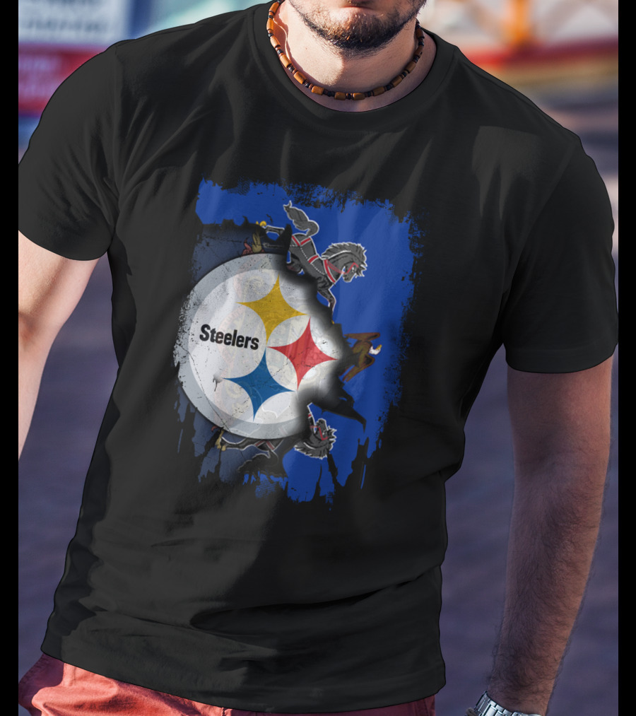 Steelers Together Pennsylvania With Horses And Eagle On Grunge Blue Background T-Shirt