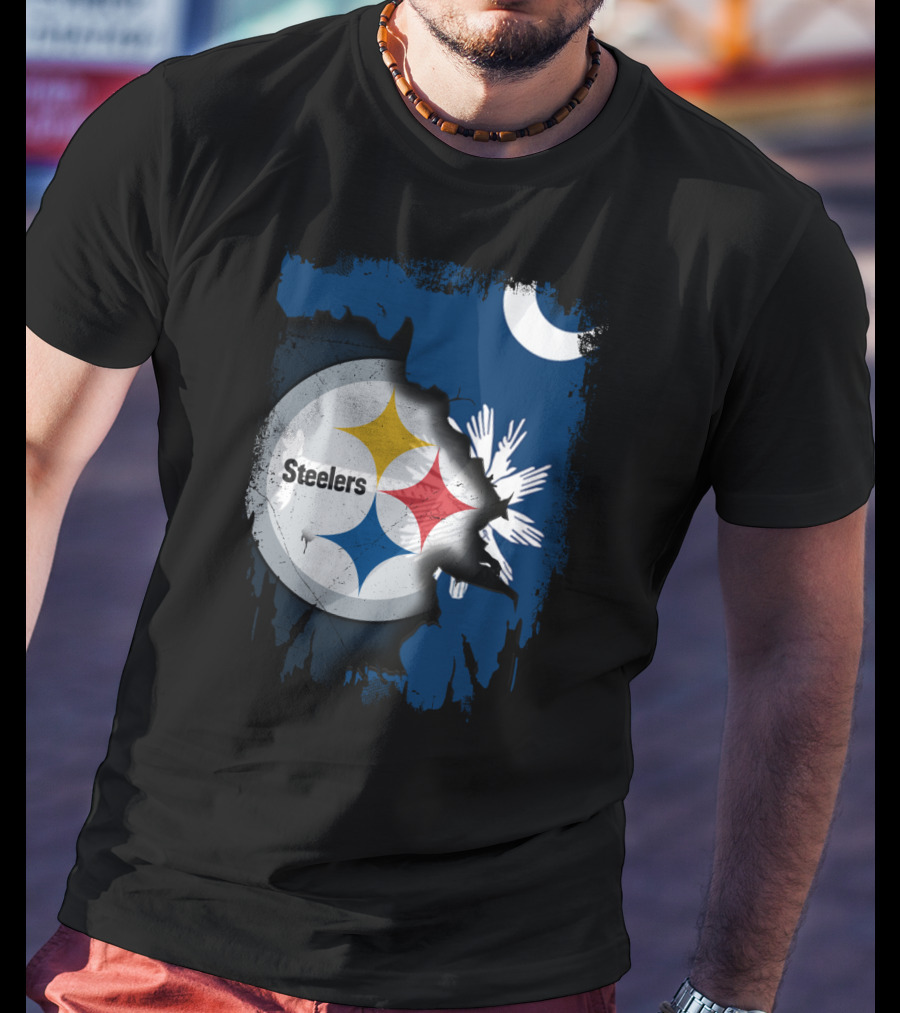 Steelers Logo Integrated With South Carolina Flag Elements T-Shirt