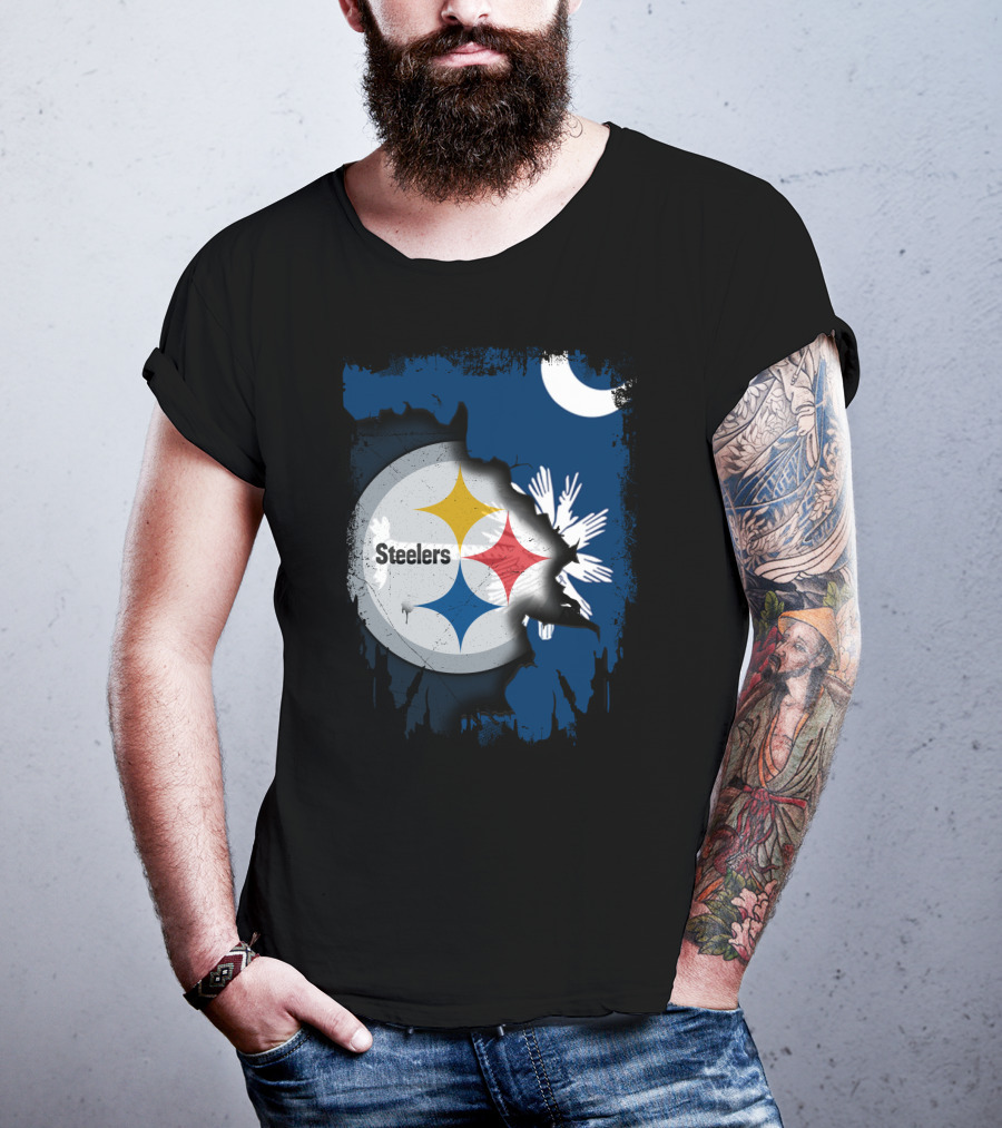 Steelers Logo Integrated With South Carolina Flag Elements T-Shirt