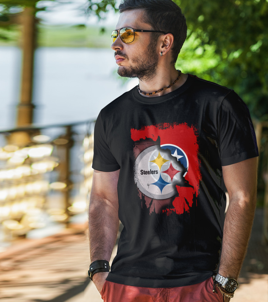 Tennessee And Steelers Fusion With Flag T-Shirt