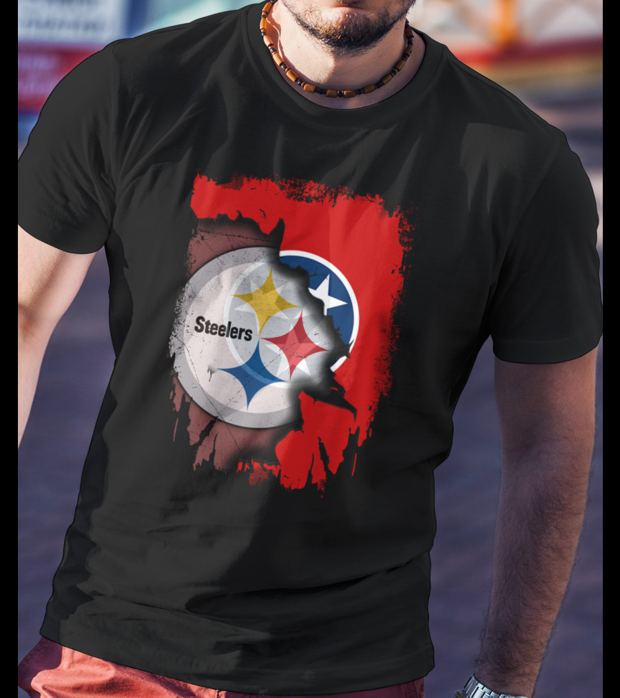 Tennessee And Steelers Fusion With Flag T-Shirt