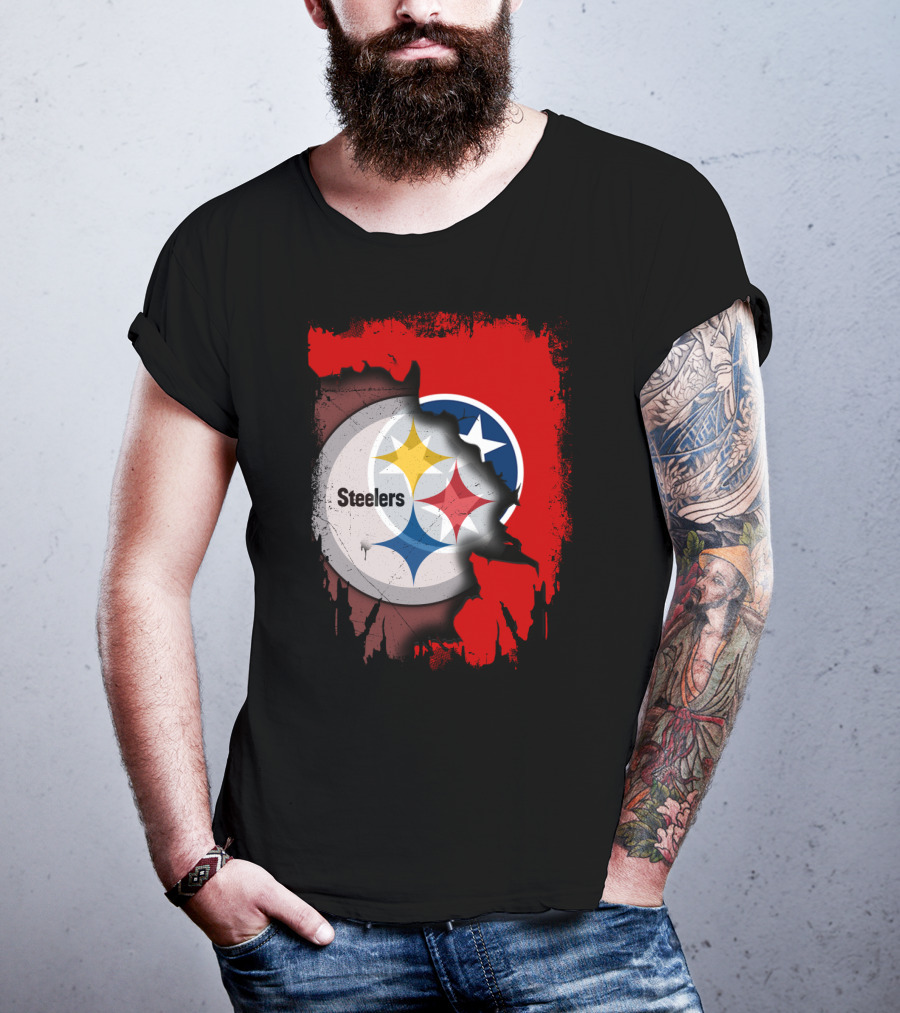 Tennessee And Steelers Fusion With Flag T-Shirt