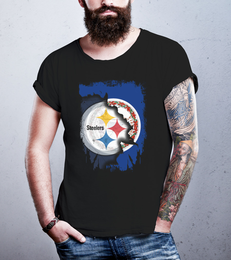 Virginia State Flag With Pittsburgh Steelers Logo Fusion T-Shirt