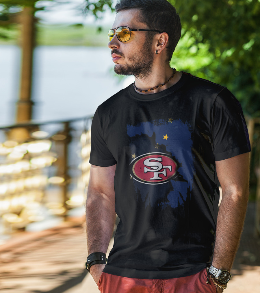 Together Alaska With San Francisco 49ers Logo And Alaska Flag Map T-Shirt