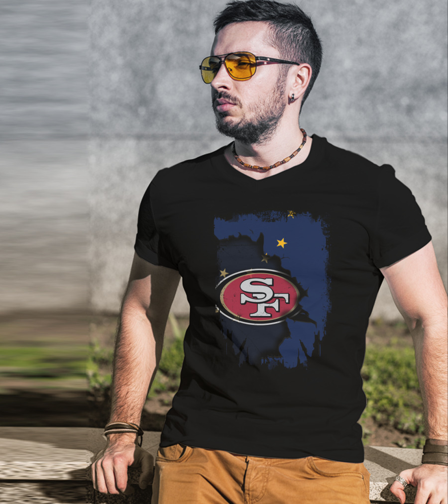 Together Alaska With San Francisco 49ers Logo And Alaska Flag Map T-Shirt