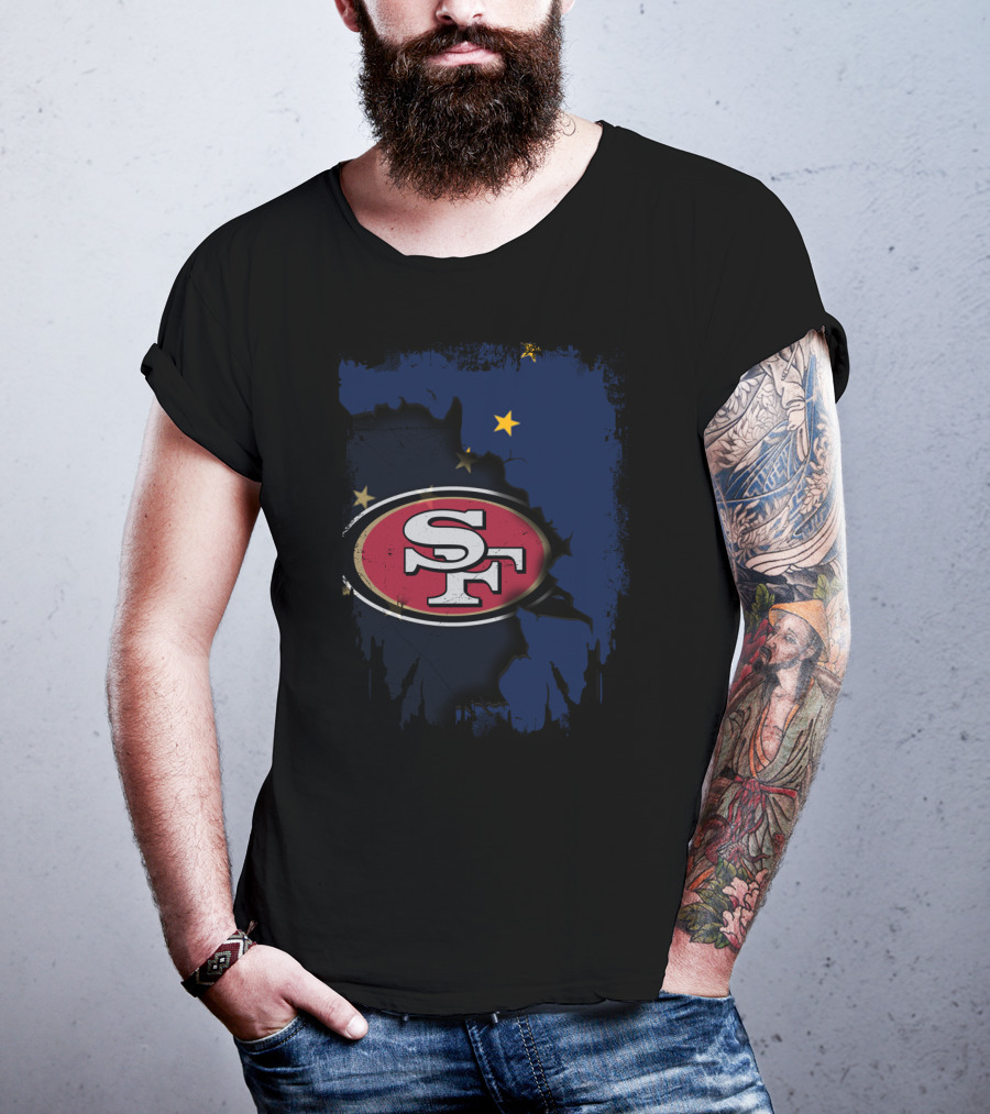 Together Alaska With San Francisco 49ers Logo And Alaska Flag Map T-Shirt