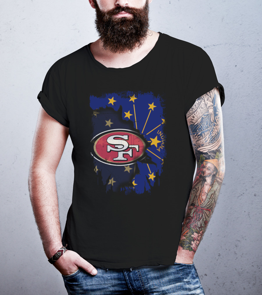 Indiana And San Francisco 49ers United With Indiana Flag Stars T-Shirt