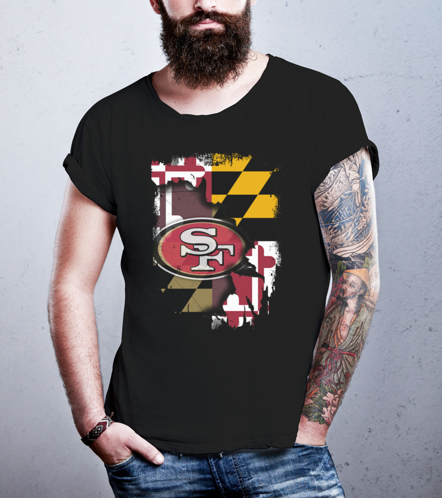 Maryland Flag With San Francisco 49ers Logo Together T-Shirt