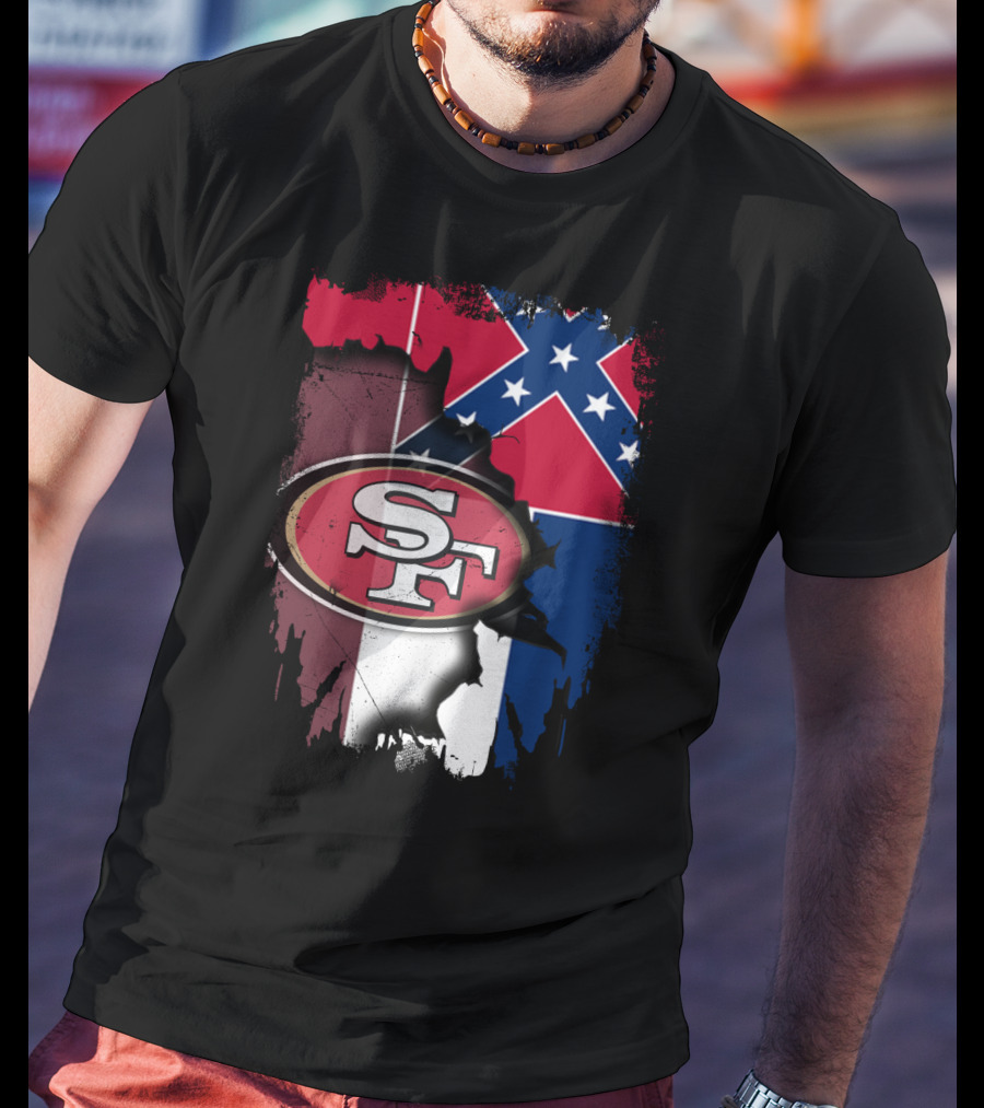 San Francisco 49ers Logo With Mississippi Flag Background T-Shirt