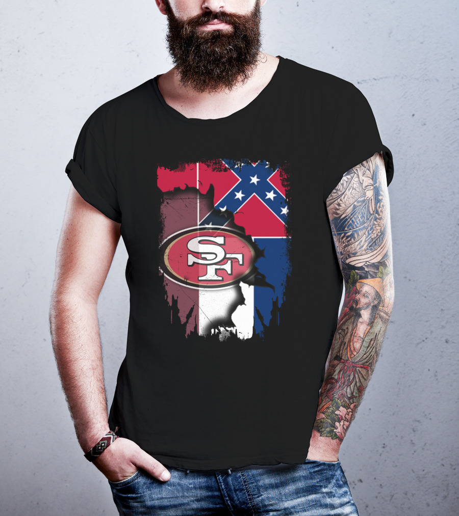 San Francisco 49ers Logo With Mississippi Flag Background T-Shirt