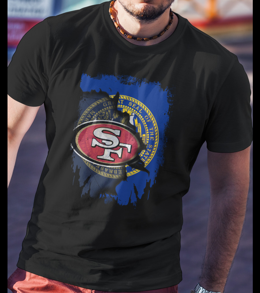 Nebraska Seal With San Francisco 49ers Logo Fusion T-Shirt