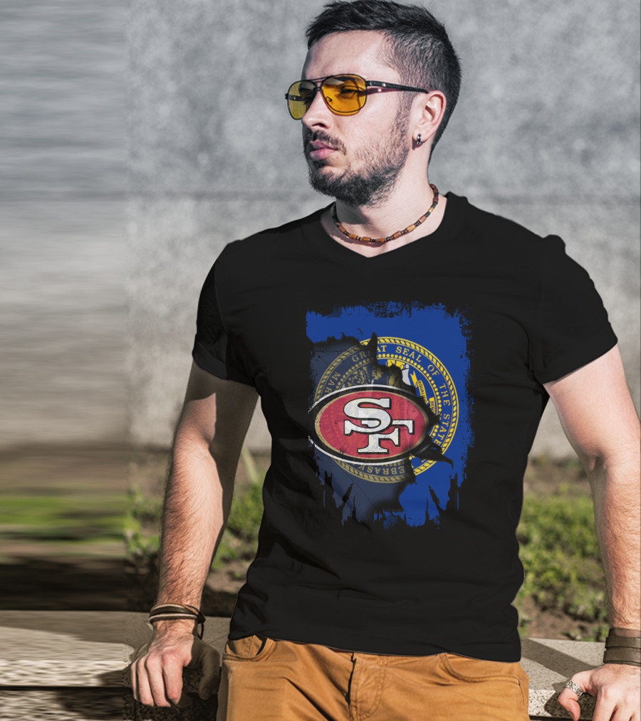 Nebraska Seal With San Francisco 49ers Logo Fusion T-Shirt