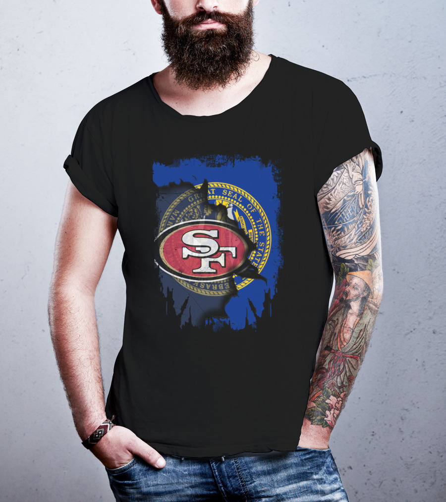 Nebraska Seal With San Francisco 49ers Logo Fusion T-Shirt