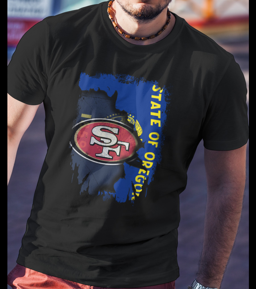 State Of Oregon With 49ers SF Logo Overlay T-Shirt