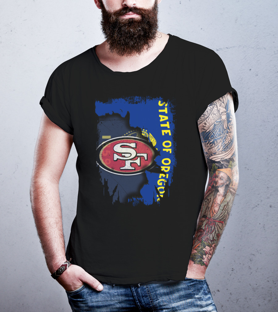 State Of Oregon With 49ers SF Logo Overlay T-Shirt