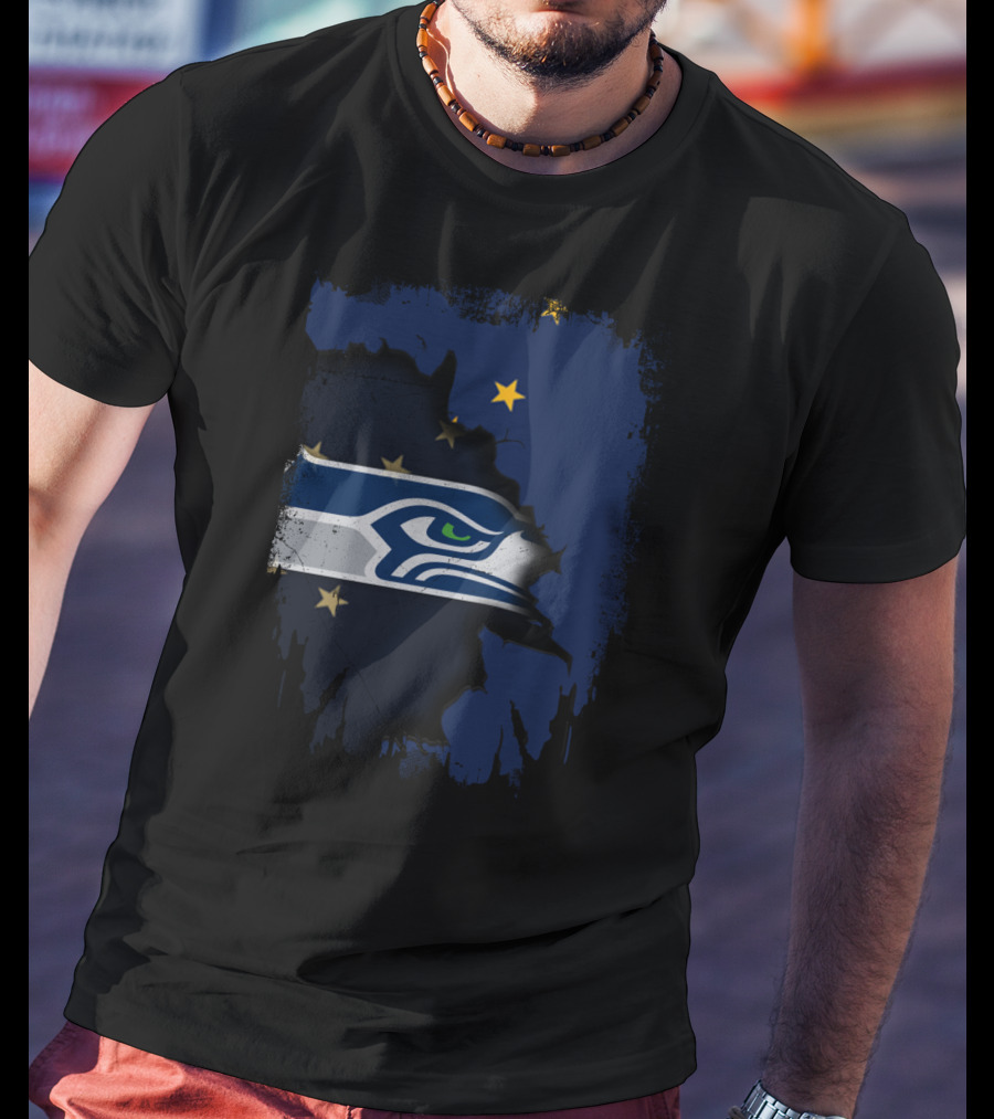 Alaska Map With Seattle Seahawks Logo And Stars T-Shirt