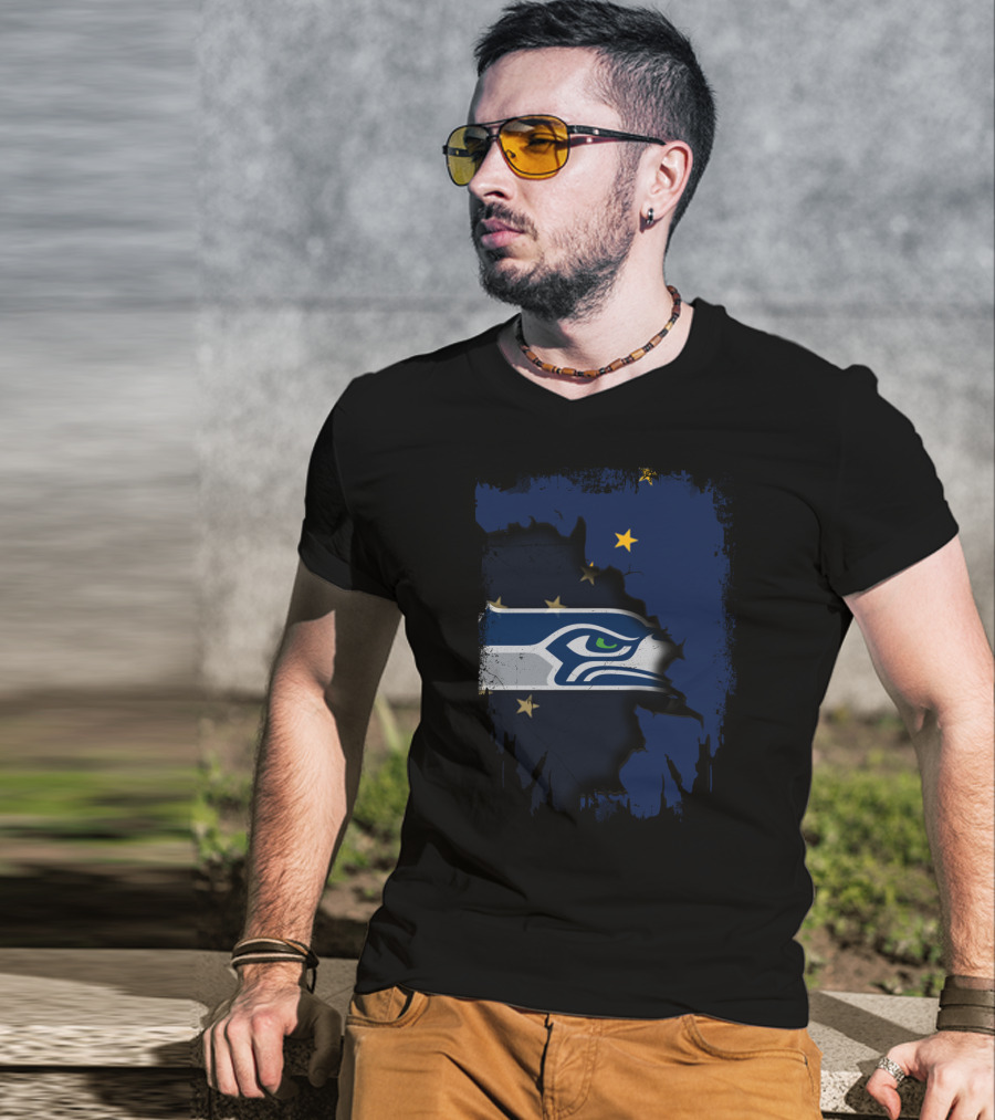 Alaska Map With Seattle Seahawks Logo And Stars T-Shirt