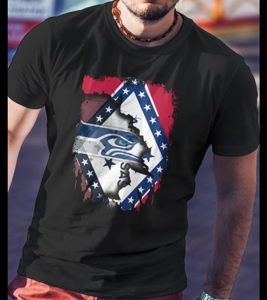 Arkansas Flag Distressed Overlay With Seahawks T-Shirt