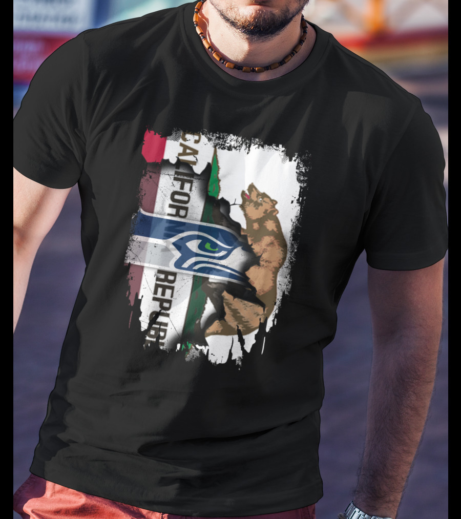 Together California Republic With Seahawks Logo Bear T-Shirt