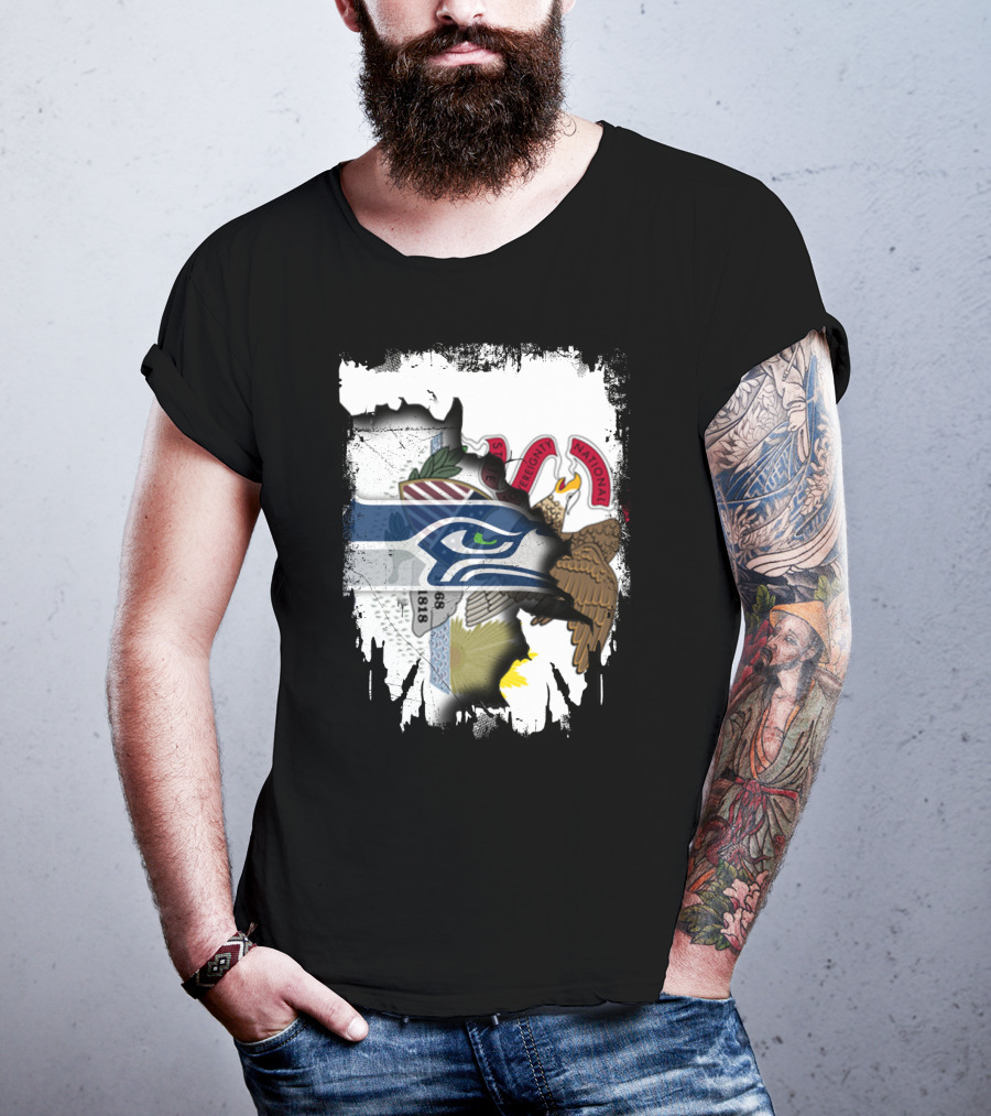 Illinois State And Seattle Seahawks Unity Emblem T-Shirt