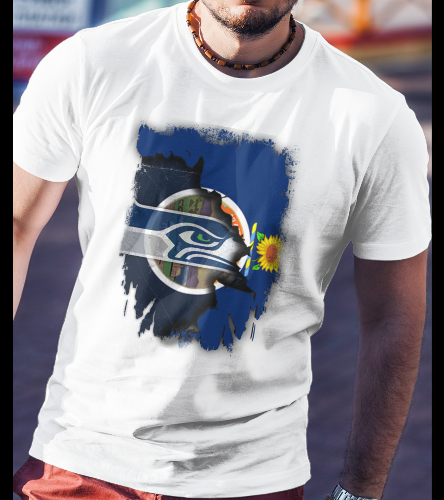 Kansas With Seahawks Heart And Sunflower Emblem T-Shirt