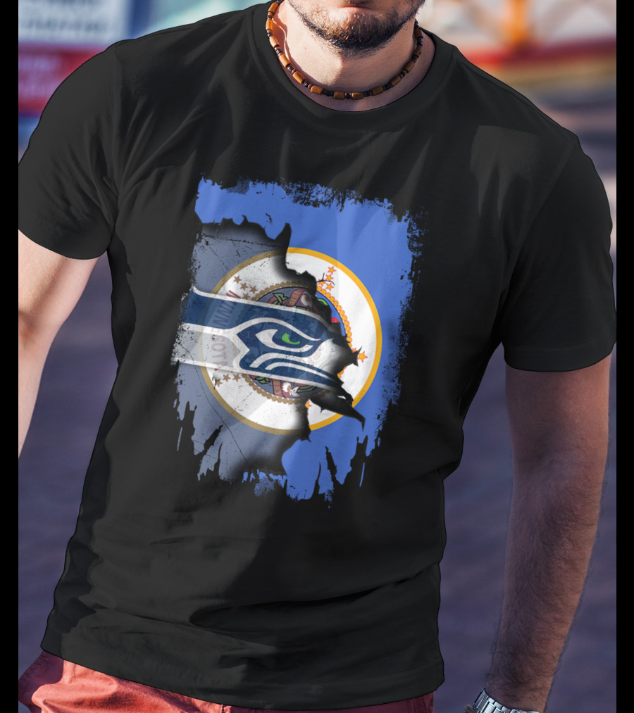 Minnesota Flag With Seahawks Logo Fusion T-Shirt