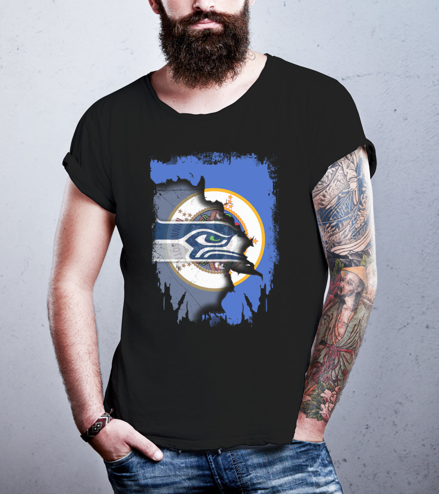 Minnesota Flag With Seahawks Logo Fusion T-Shirt