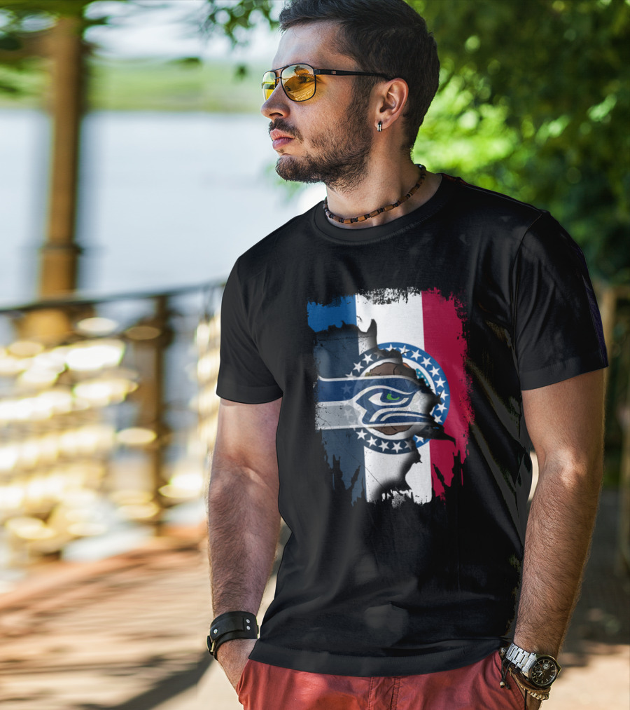 Missouri Flag With Seahawks Logo Fusion T-Shirt