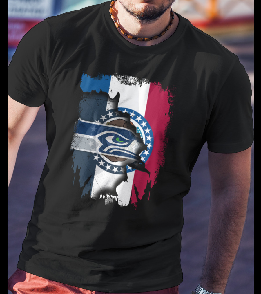 Missouri Flag With Seahawks Logo Fusion T-Shirt