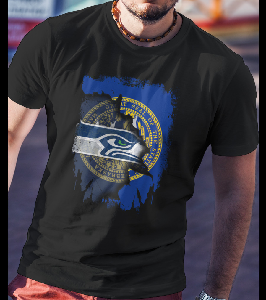 Nebraska State Seal Blended With Seahawks T-Shirt