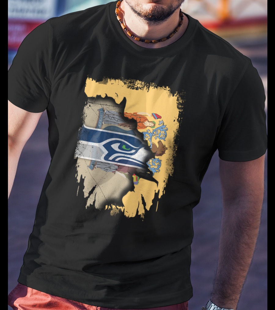 New Jersey State Crest Blending With Seahawks T-Shirt