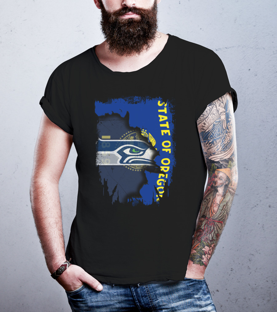 State Of Oregon With Seattle Seahawks T-Shirt