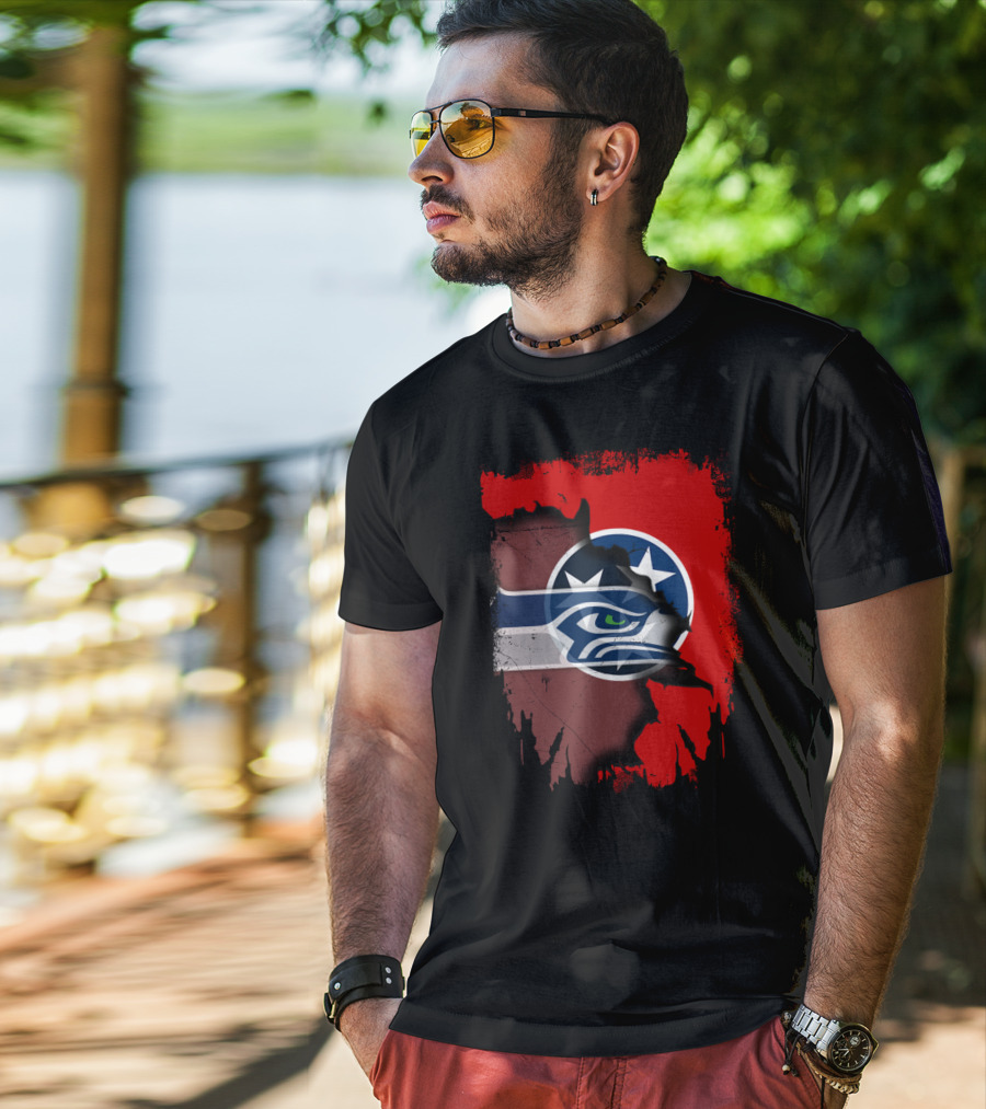 Tennessee Flag Seahawks Logo Fusion T-Shirt