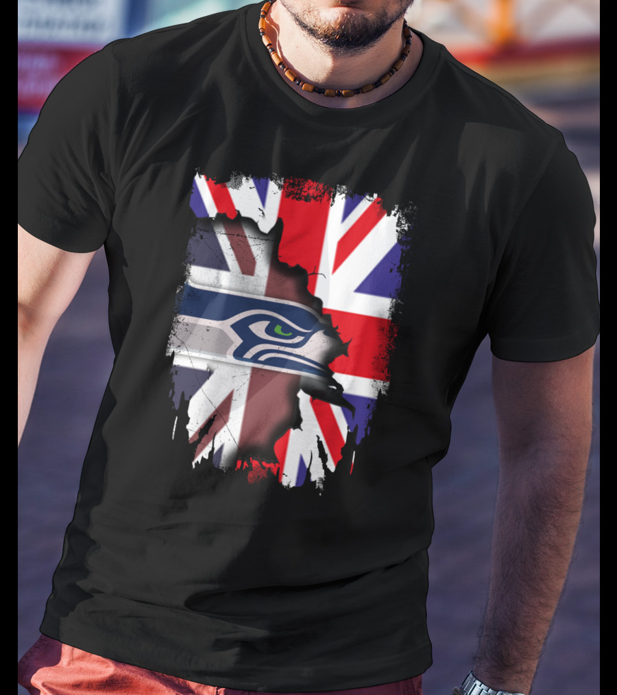 United Kingdom Flag With Seattle Seahawks Logo Integration T-Shirt