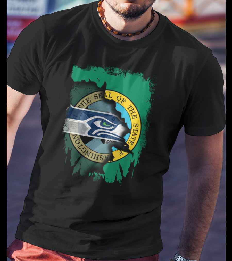 The Seal Of The State Of Washington With Seattle Seahawks T-Shirt