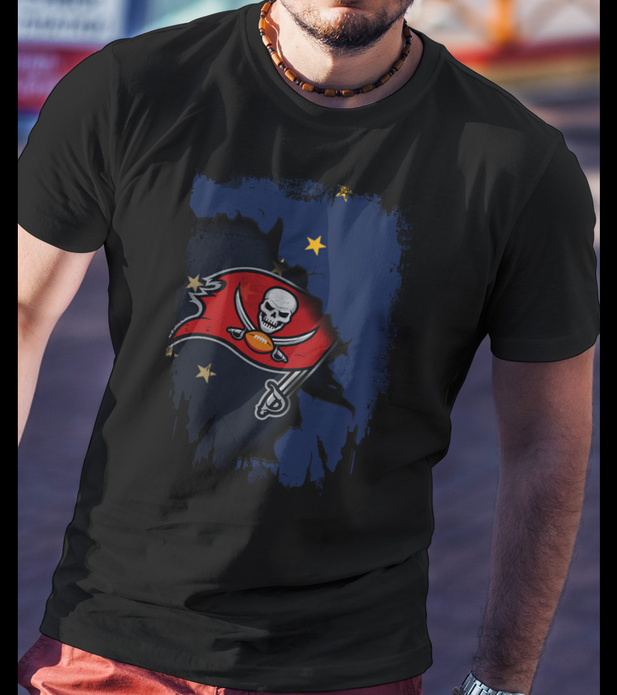 Together Alaska With Buccaneers Pirate Flag On Starry Blue Background T-Shirt
