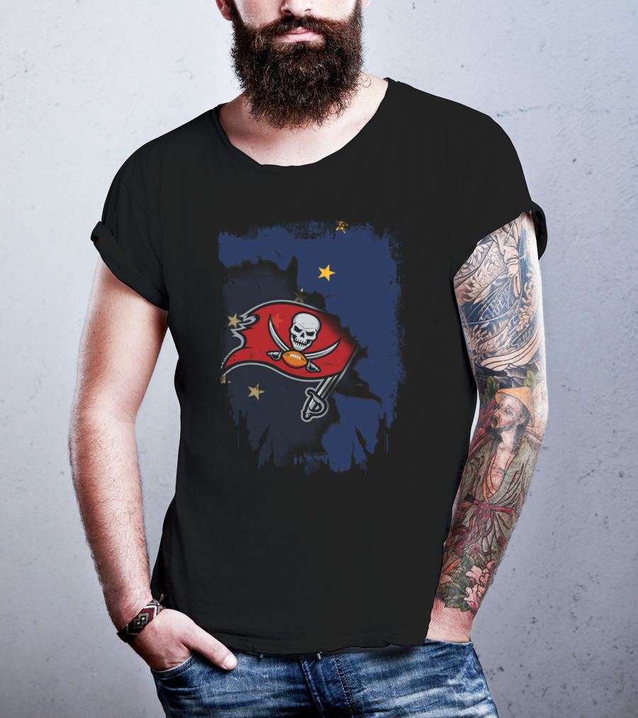 Together Alaska With Buccaneers Pirate Flag On Starry Blue Background T-Shirt
