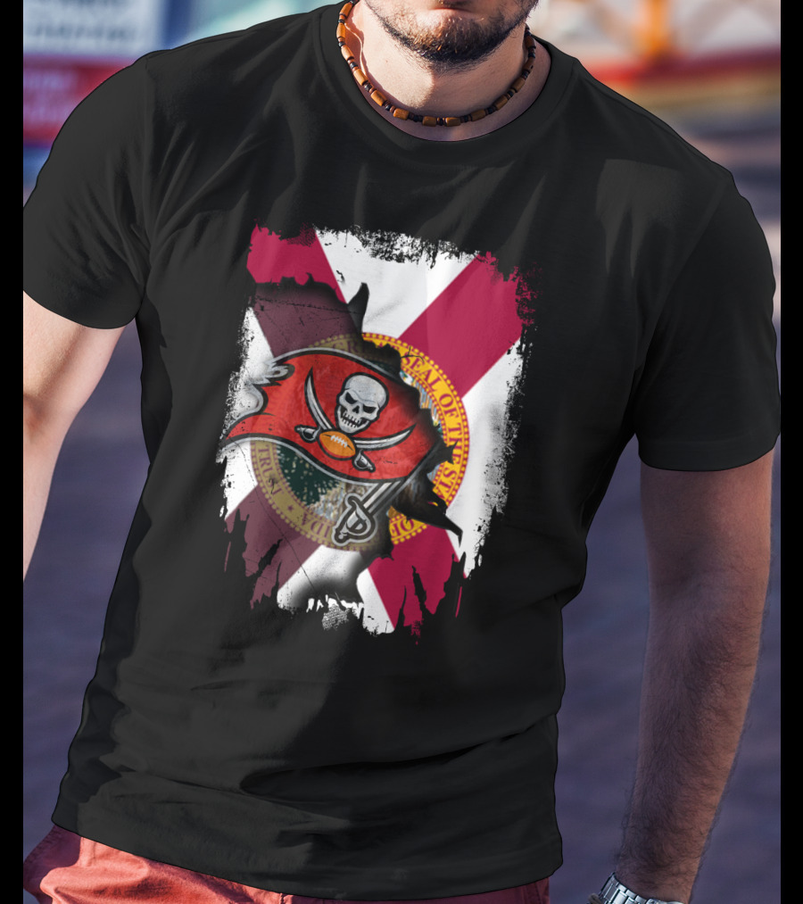 Florida State Flag With Tampa Bay Buccaneers Logo Fusion T-Shirt
