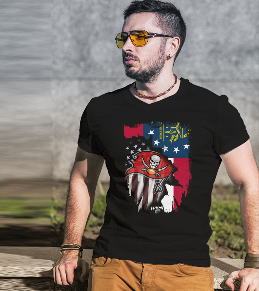 Georgia State Flag With Buccaneers Logo And American Flag Elements T-Shirt