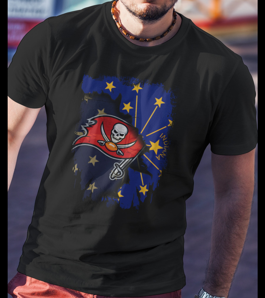 Indiana Pride With Buccaneers Flag On State Star Background T-Shirt