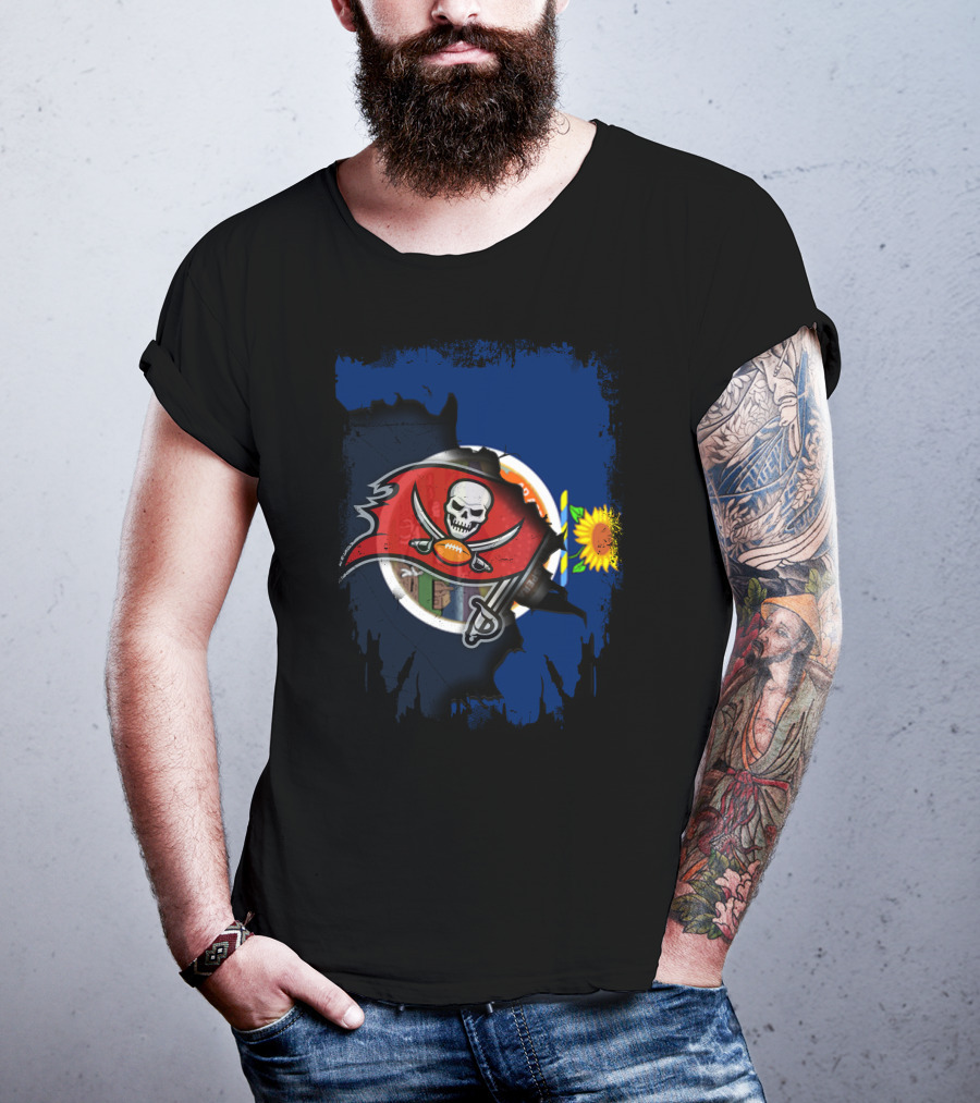 Kansas Buccaneers Sunflower Flag Skull Football T-Shirt