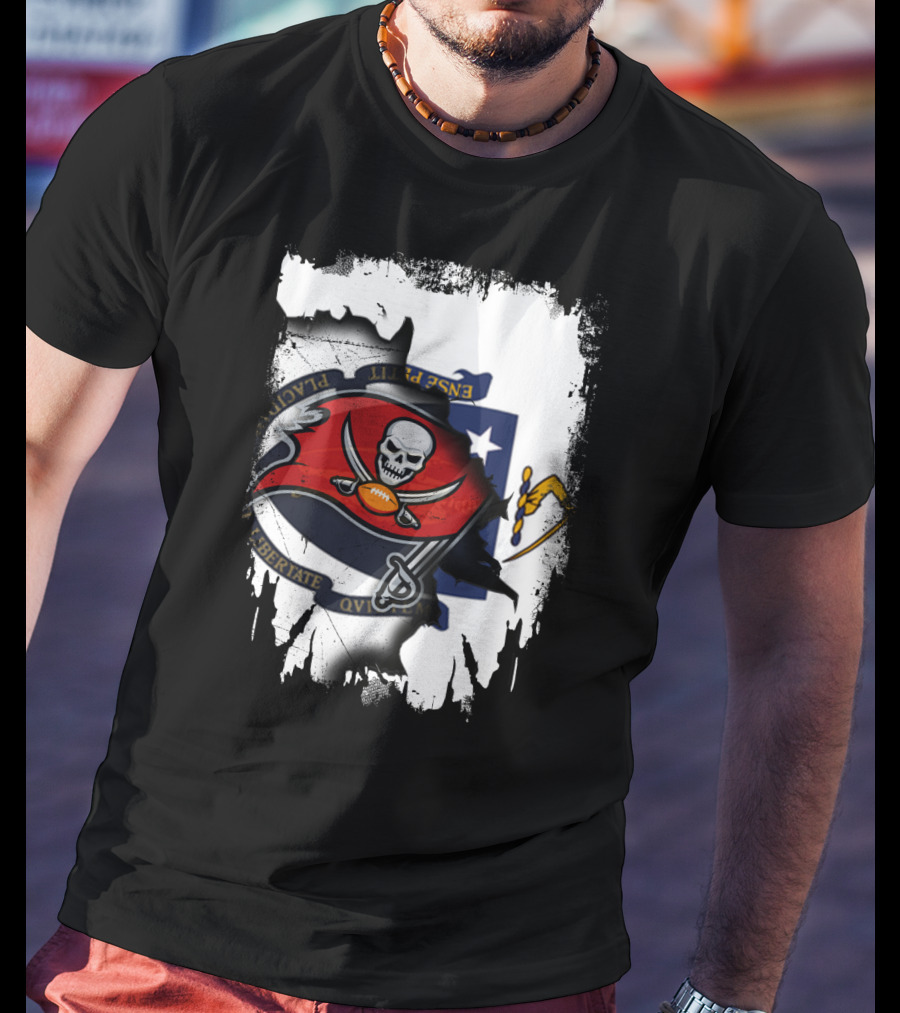 Together Massachusetts And Buccaneers Flag Fusion T-Shirt