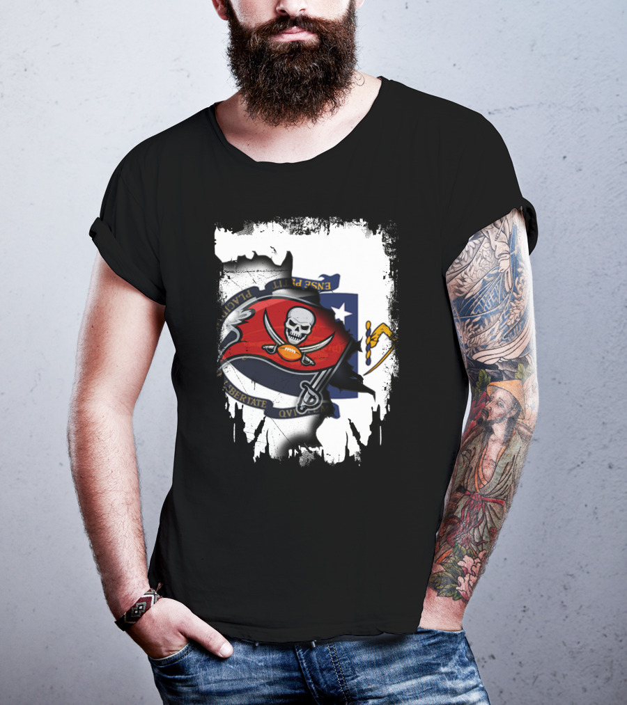 Together Massachusetts And Buccaneers Flag Fusion T-Shirt
