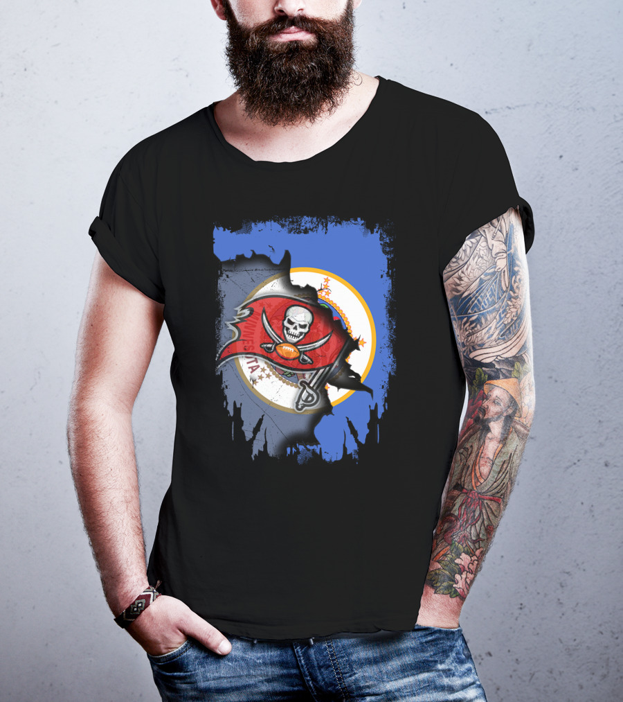 Together Minnesota Flag With Buccaneers Football Skull T-Shirt